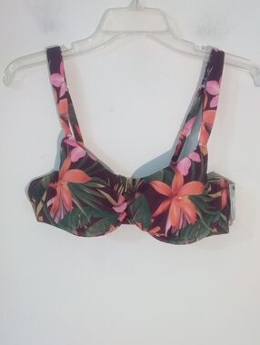 Shade & Shore Floral Underwire Bikini Top 36C Purple Pink Orange Flower NWT $28